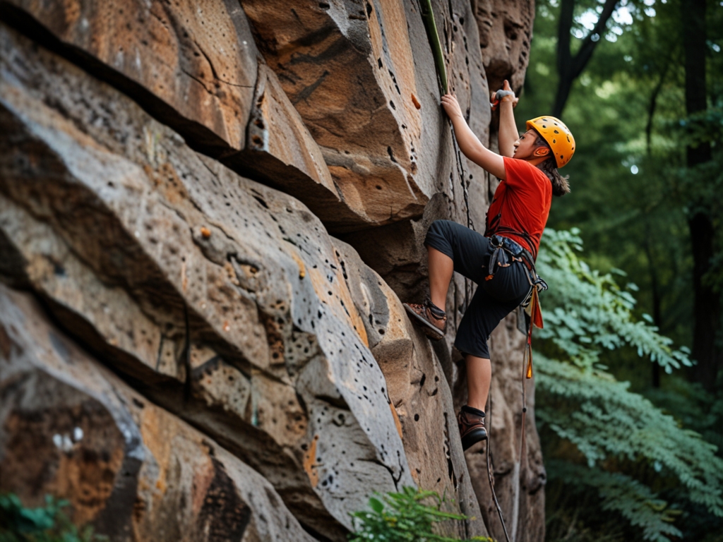Person som klättrar på en naturlig klippa utomhus